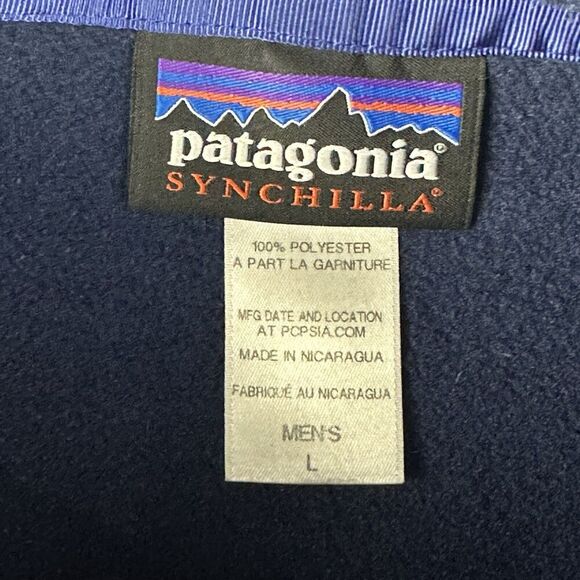 Patagonia Synchilla Snap T Fleece Pullover Mens L Navy Andes Blue Red Retro 2014 - Picture 11 of 12
